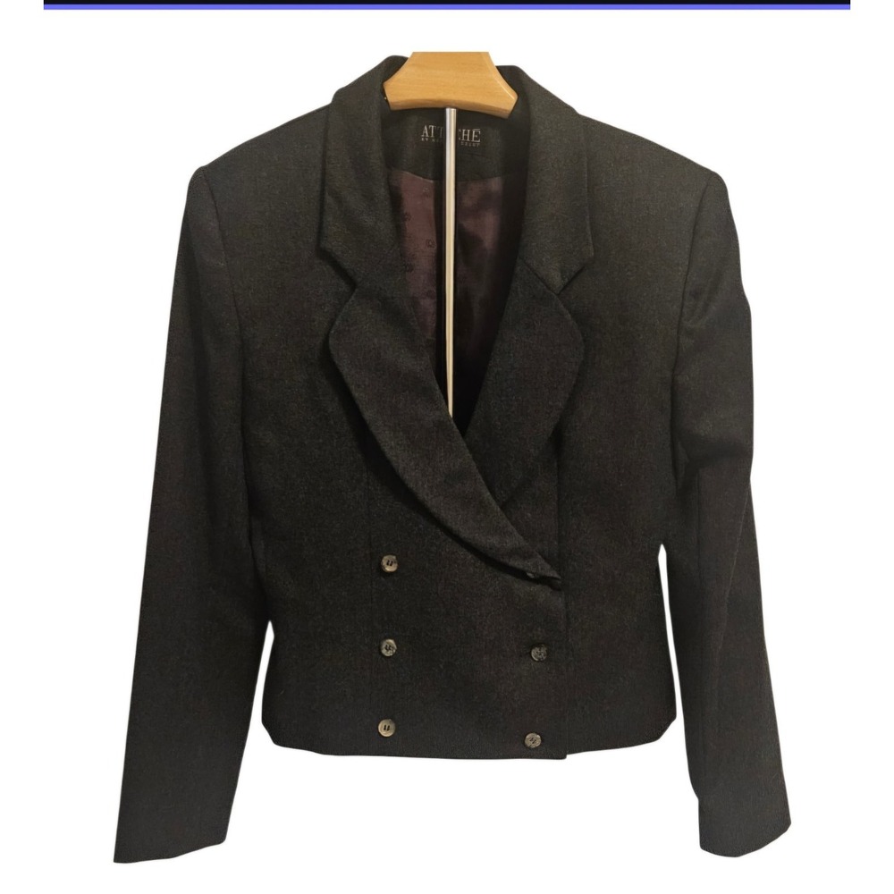 Vintage Attaché By Herman Geist Gray Double Breasted 100% Wool Jacket, Sz 6